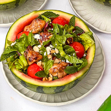 Korean BBQ Chicken and Mint Watermelon Salad Bowls